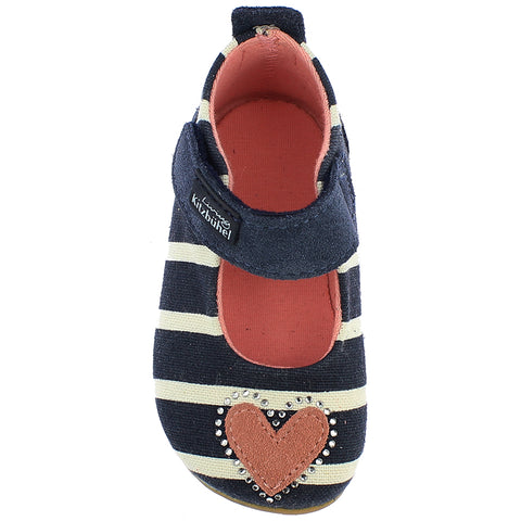 LIVING KITZBÜHEL Hausschuh 3704-571 in marine color with stylish stripes and a sparkling Strassherz design