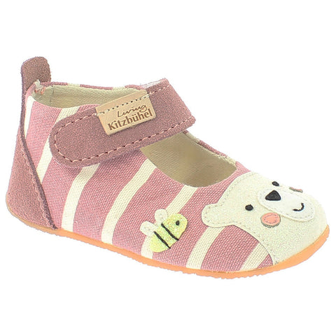 Close-up of LIVING KITZBÜHEL Hausschuh 3902-322 - altrosa - Bär showing soft wool material and sturdy sole