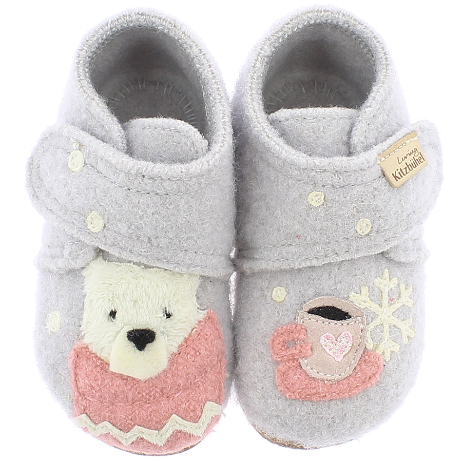 Comfortable and stylish LIVING KITZBÜHEL Hausschuh 4008-606 in light grey with pink accents and a cute Eisbär (polar bear) design, perfect for cozy indoor wear