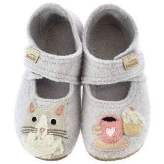 LIVING KITZBÜHEL Hausschuh 4209-606 - grau - Katze Slippers with cute cat design for cozy indoor wear