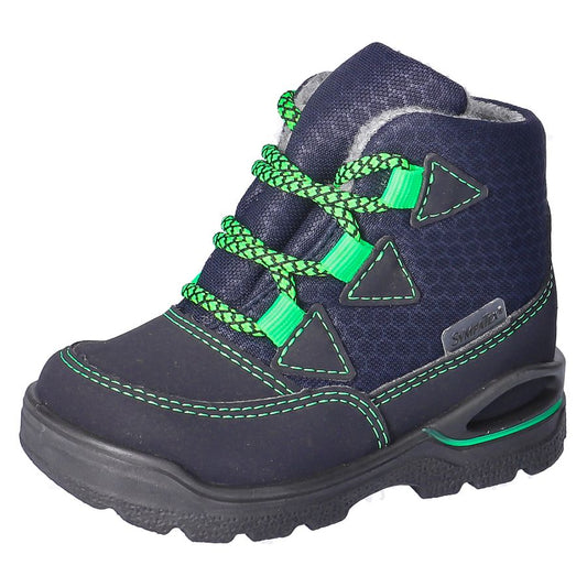 RICOSTA SYMPA-TEX Knöchelschuh EMIL in dark blue and neon green, front view with laces