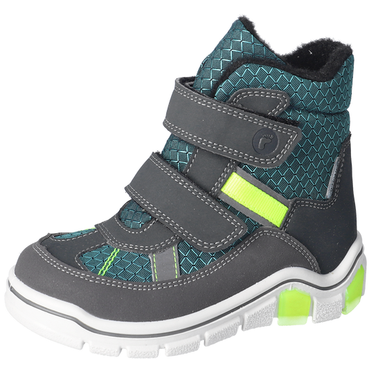 RICOSTA SYMPA-TEX Stiefel GABRIS - grau - petrol - neon, high-quality waterproof boots in grey, petrol, and neon colors for children's outdoor activities