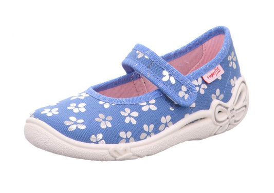 Comfortable SUPERFIT Hausschuh BELINDA 287-85 in light blue with silver flower design
