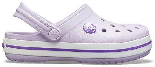 A pair of lavender and purple CROCS CROCBAND CLOG KIDS 207006-5P8 shoes for children with comfortable and durable design