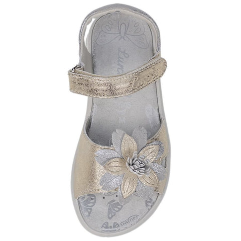 LURCHI Sandale FLORA in silver with a delicate floral pattern