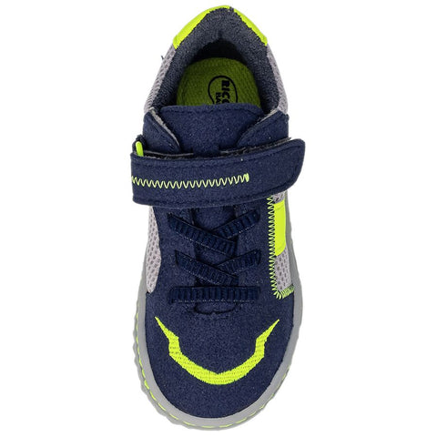 Side view of RICOSTA Barfußschuh Halbschuh JAY in navy, gray, and neongelb colors