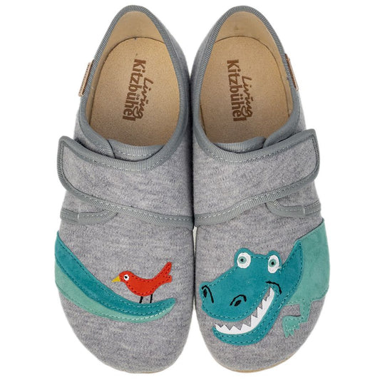 LIVING KITZBÜHEL Hausschuh 4116-620 - hellgrau - Krokodil: Comfortable light grey slipper with a crocodile design