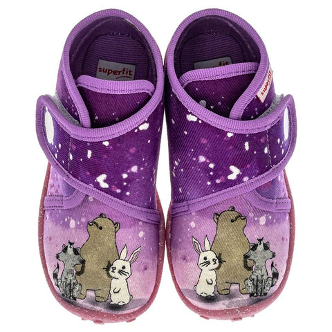 Adorable pink SUPERFIT Hausschuh SPOTTY 9253-85 featuring cute forest animals print