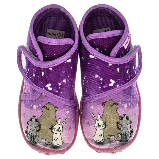 Adorable pink SUPERFIT Hausschuh SPOTTY 9253-85 featuring cute forest animals print