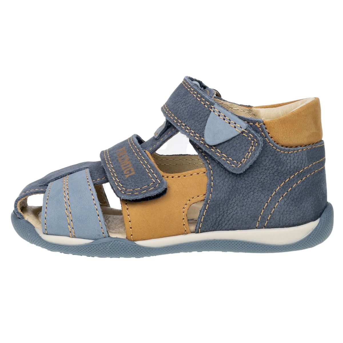 PRIMIGI Halbsandale 19106-00 in blue and curry colors, comfortable and stylish summer footwear for kids