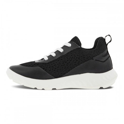 A detailed image of the ECCO Halbschuh SP1 Lite 712793-00101 in black and white colorway, showcasing its sleek design and modern athletic style