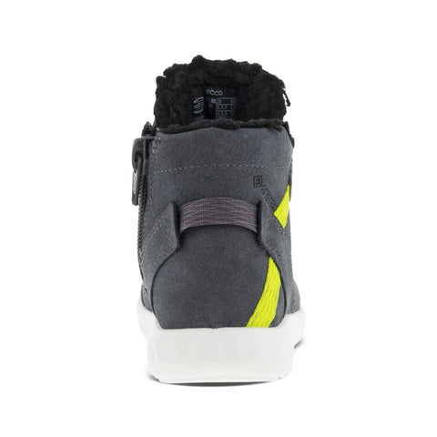 High-performance ECCO GORE-TEX ankle boot in grey and neon yellow color combination