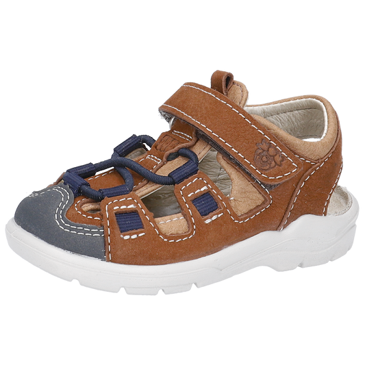 A pair of RICOSTA Halbsandale MARLO shoes in a stylish brown and dark blue colorway, perfect for casual summer outings