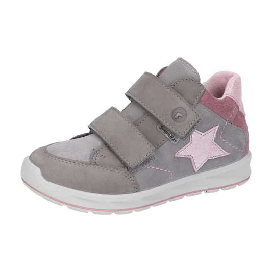A stylish and durable RICOSTA SYMPA-TEX Knöchelschuh KIM in grey and lilac with star detailing