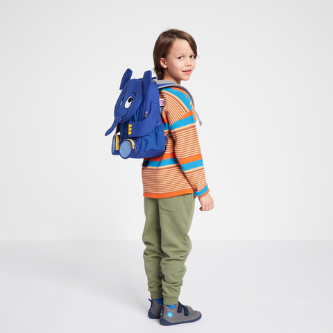 A blue and green AFFENZAHN Rucksack featuring the WDR Sendung mit der Maus Elefant design