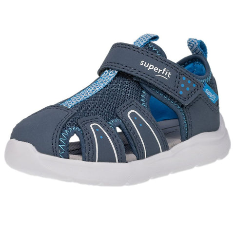 Close-up of SUPERFIT Halbsandale WAVE 478-803 in dark blue and turquoise with adjustable straps and cushioned sole