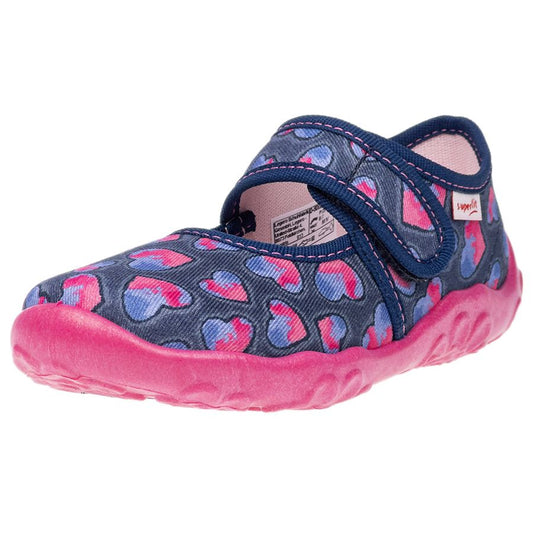 Comfortable and cozy SUPERFIT Hausschuh BONNY 283-880 in dark blue and pink with heart design, perfect for lounging at home