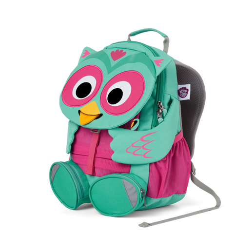 Großer Affenzahn Rucksack mit süßer Eule als Motiv und Reflektoren