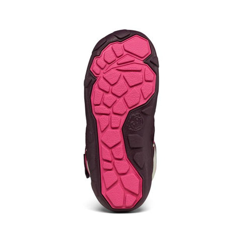 Affenzahn vegan snowy vogel boots in purple, light grey, and pink