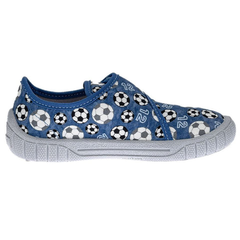 A comfortable and stylish SUPERFIT Hausschuh BILL 279-840 blau - grau - Fußball in blue and grey color, perfect for soccer fans