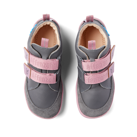 Adorable AFFENZAHN Barfuß Halbschuh BUDDY KOALA in dark grey and pink, perfect for little explorers