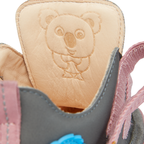 AFFENZAHN Barfuß Halbschuh BUDDY KOALA in dark grey and old rose color, a comfortable and stylish shoe for kids