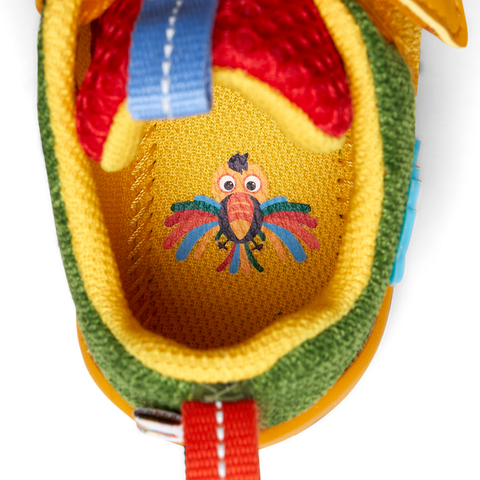 Colorful green, mustard, and red AFFENZAHN Barfuß Halbschuh KNIT HAPPY PARADIESVOGEL