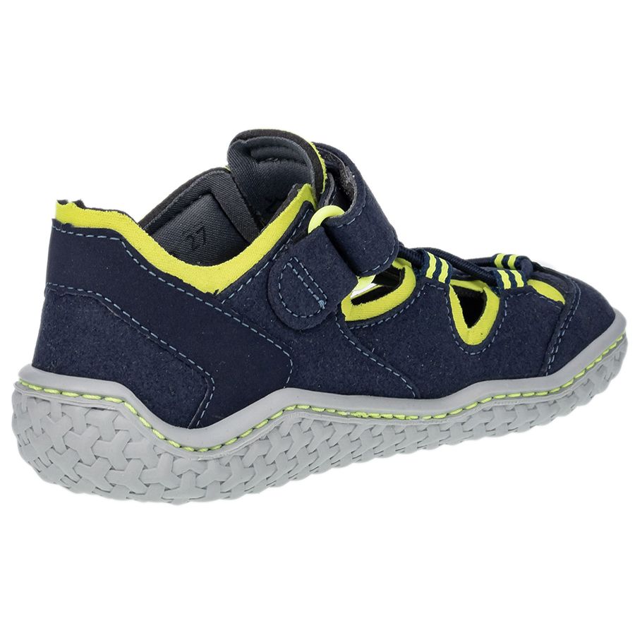 RICOSTA Barfußschuh Halbsandale JEFF - navy - neongelb - A navy and neon yellow half-sandal shoe with reinforced toe cap