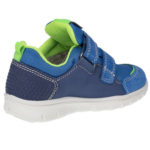  Hochwertiger Kinderschuh 18718-11 von PRIMIGI in blau und neongrün, vorn und seitlich