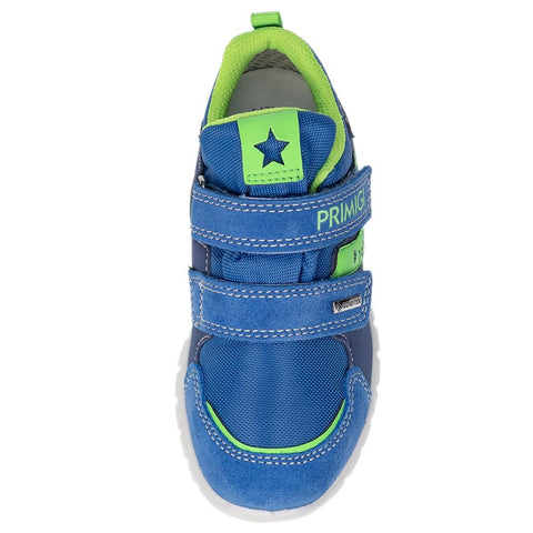 PRIMIGI GORE-TEX Halbschuh 18718-11 in blue and neongrün, front view, on white background