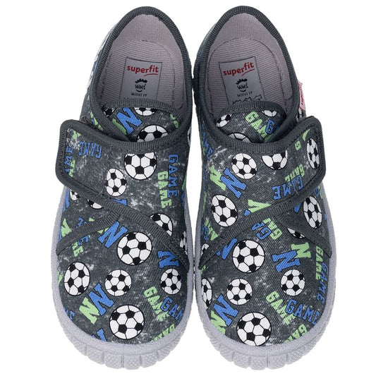 High-quality SUPERFIT Hausschuh BILL 279-204 in grey and blue, featuring a football design