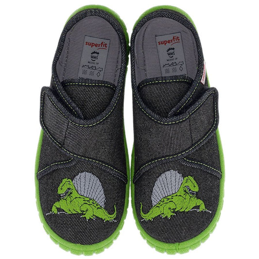 Black SUPERFIT Hausschuh BILL 278-003 with dinosaur print, comfy and fun kids' slippers