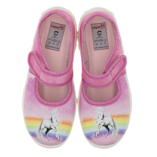 SUPERFIT Hausschuh BONNY 281-553 rosa - Regenbogen - Pferd in pink with rainbow and horse design
