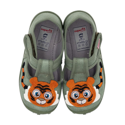 Comfortable and stylish green Tiger print SUPERFIT Hausschuh SPOTTY 9256-75