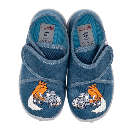 Comfortable and stylish blue SUPERFIT Hausschuh SPOTTY 9254-8060 with Kipplaster design