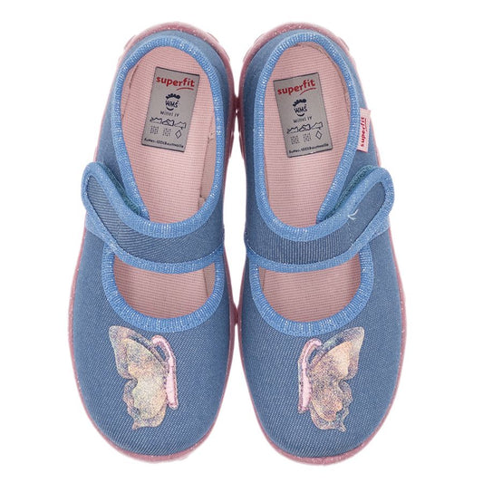 Light blue and pink SUPERFIT Hausschuh BONNY 281-802 featuring a butterfly design