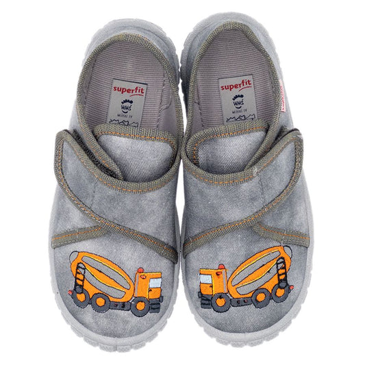 Men's SUPERFIT Hausschuh BILL 271-206 grau - Betonmischer slipper in grey with concrete mixer design
