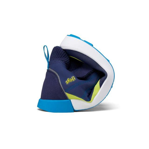 Hochwertiger Knöchelschuh TREKKI aus strapazierfähigem Material in auffälligem blau-gelb