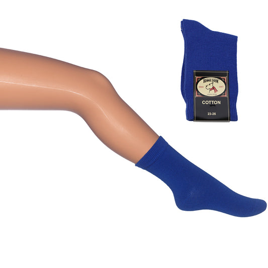 Alt text: Pair of royal blue BONNIE DOON BN733401 Basic socks with ribbed design