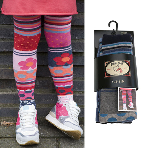 Close-up image of BONNIE DOON Strumpfhose BN553929 Patchwork in blue and grey, showcasing the intricate and stylish patchwork design on the tights