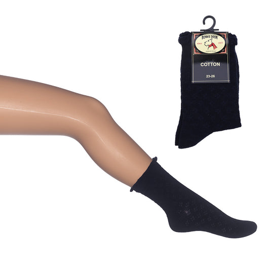 Paar dunkelblaue BONNIE DOON Ajour Socken BN543129 mit feinem Muster 