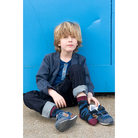  Damensocken mit trendigem Zebra-Motiv in Denim, Schwarz und Bordeauxrot