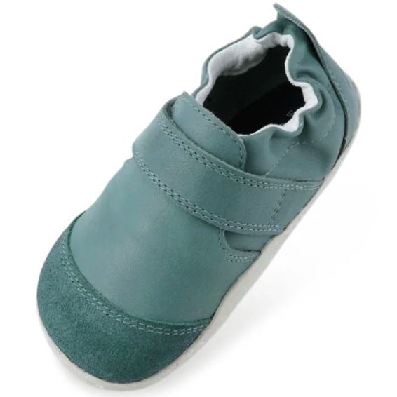 Toddler wearing BOBUX PreWalker XP MARVEL 201211C - mineralgrün shoes