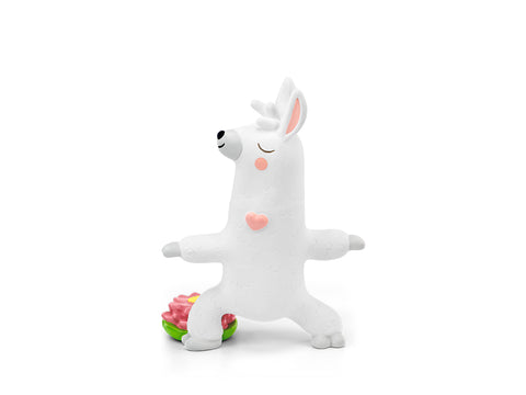 TONIES Figur - Yoga-Geschichten mit Lama Sara - Mit leichten Übungen zum Entspannen - A colorful figurine of a yoga llama, designed to help children relax and unwind through gentle exercises and soothing storytelling