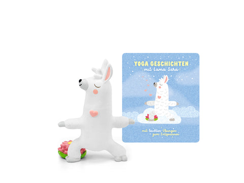 TONIES Figur - Yoga-Geschichten mit Lama Sara - Mit leichten Übungen zum Entspannen - An illustrative image of the TONIES figur featuring Lama Sara guiding yoga exercises for relaxation and mindfulness