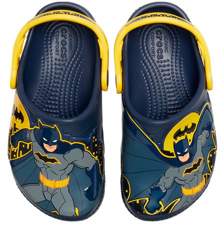 Side view of CROCS BATMAN PATCH CLOG 207470-410 - navy shoes with adjustable heel straps