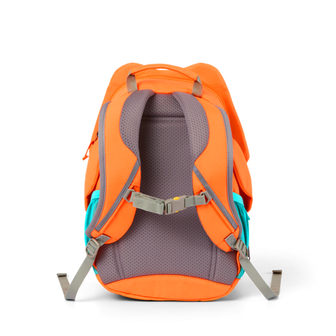 A bright and colorful AFFENZAHN backpack featuring a large friendly crab design in neon colors
