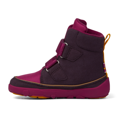 Vibrant vegan AFFENZAHN TEX Stiefel with a comfortable and colorful bird design in berry, purple, and yellow