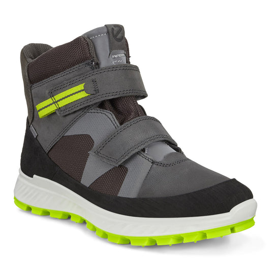 ECCO GORE-TEX Knöchelschuh EXOSTRIKE 761953-56780 - grau - neongelb, a durable and stylish high-top sneaker with waterproof GORE-TEX technology and vibrant neon yellow accents