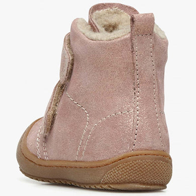 Side view of NATURINO Stiefel BUBBLE - roségold boot with non-slip sole and adjustable buckle